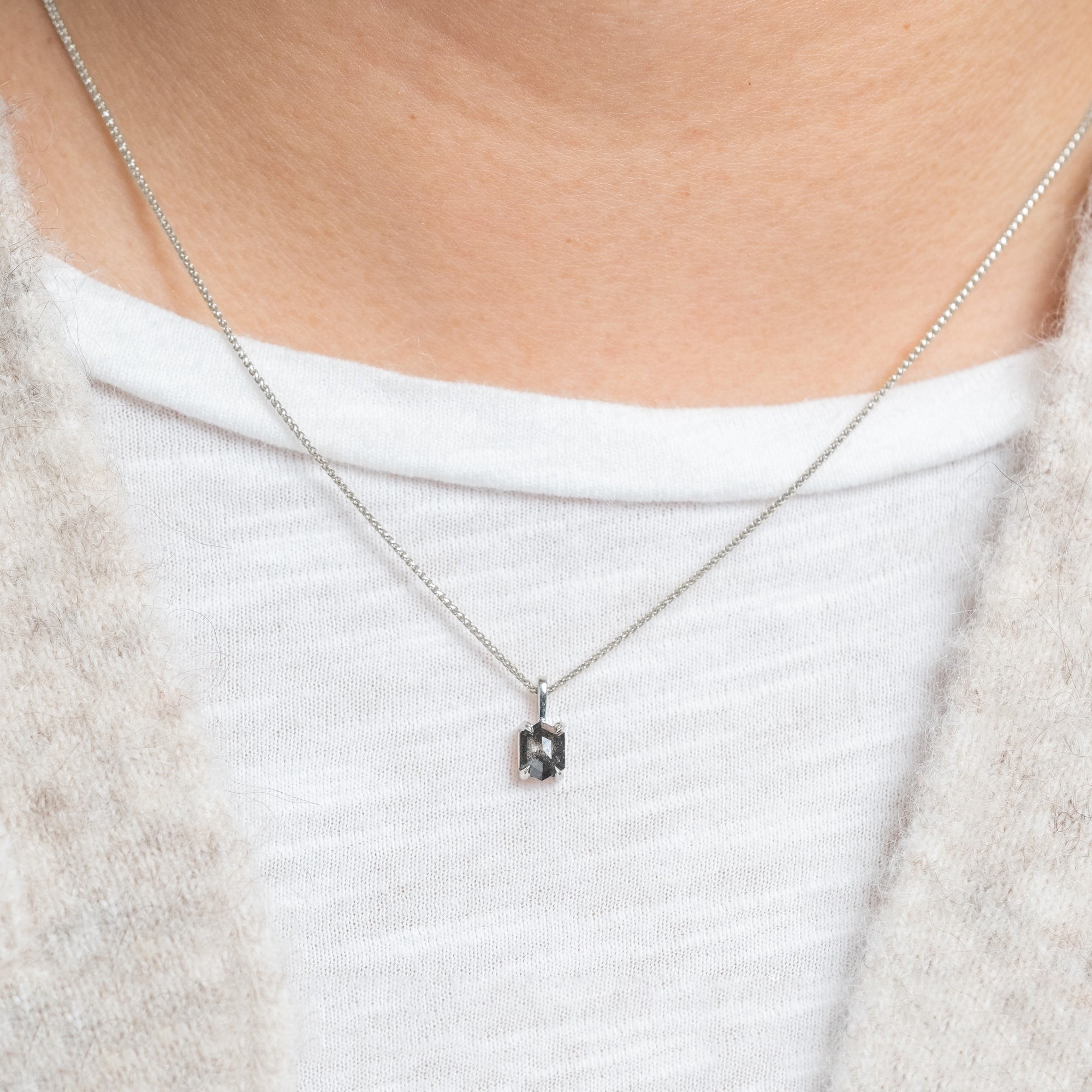 Natural Salt And Pepper 0.67CT Hexagon Diamond Necklace