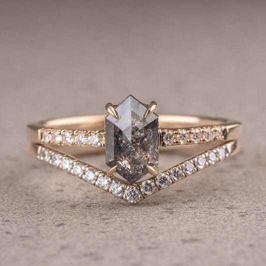 Natural Salt And Pepper 1.70CT Hexagon Diamond Art Deco Unique Engagement Ring | Handmade Ring | Anniversary Ring - IBIZ Jewel