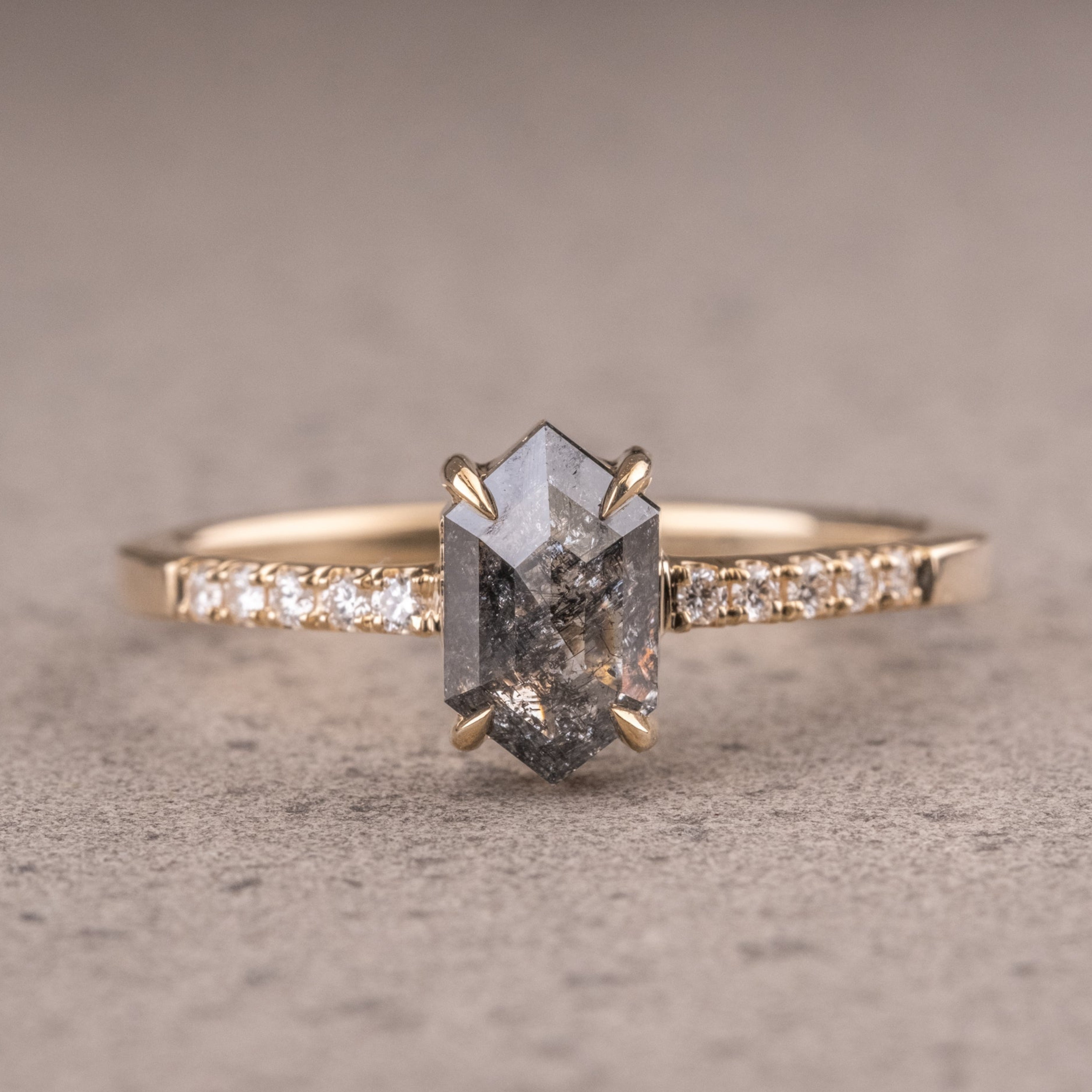 Natural Salt And Pepper 1.70CT Hexagon Diamond Art Deco Unique Engagement Ring | Handmade Ring | Anniversary Ring