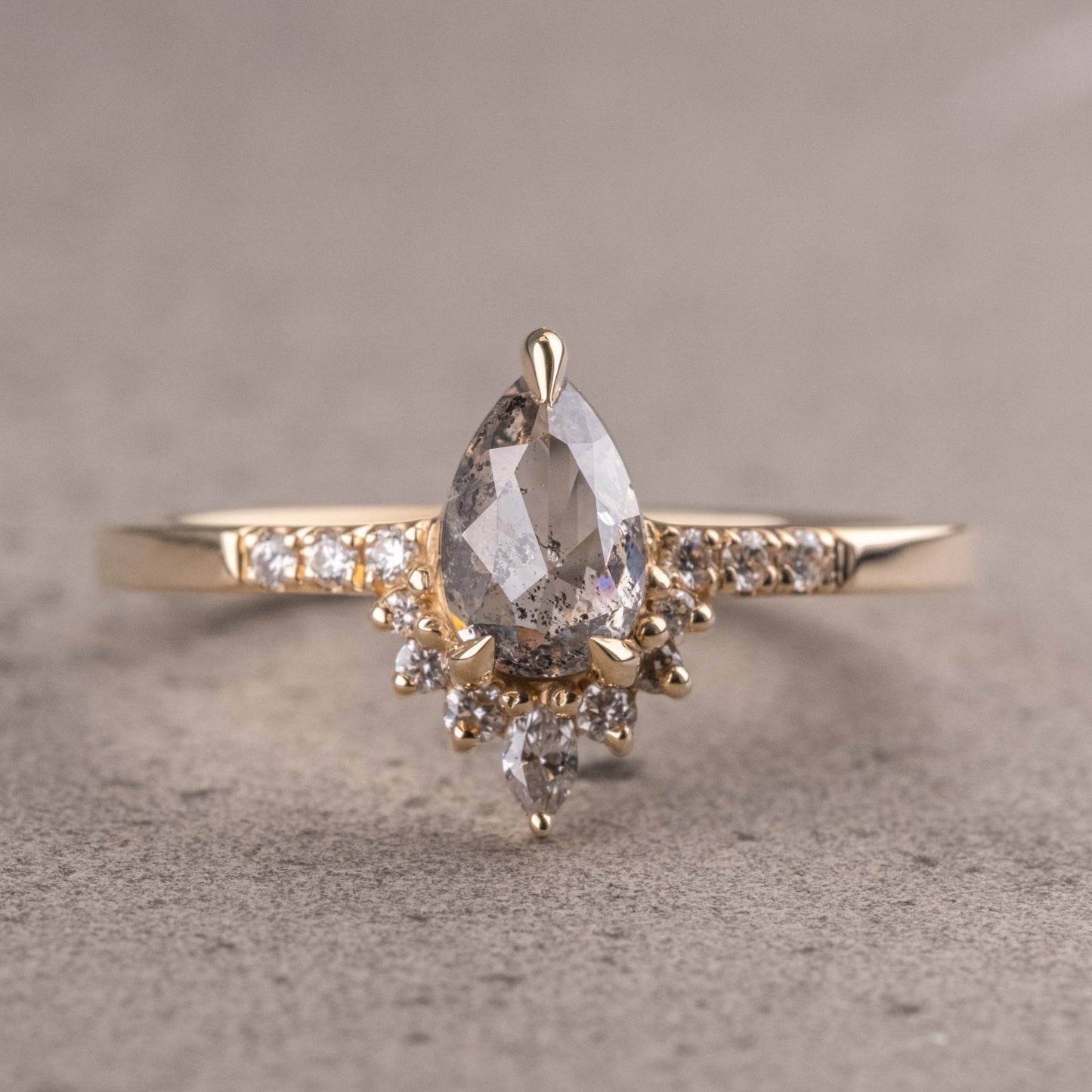 Natural Salt And Pepper 1.55CT Pear Diamond Art Deco Unique Engagement Ring | Handmade Ring | Anniversary Ring