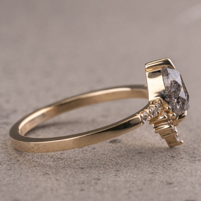 Natural Salt & Pepper 1.55CT Pear Diamond Art Deco Engagement Ring