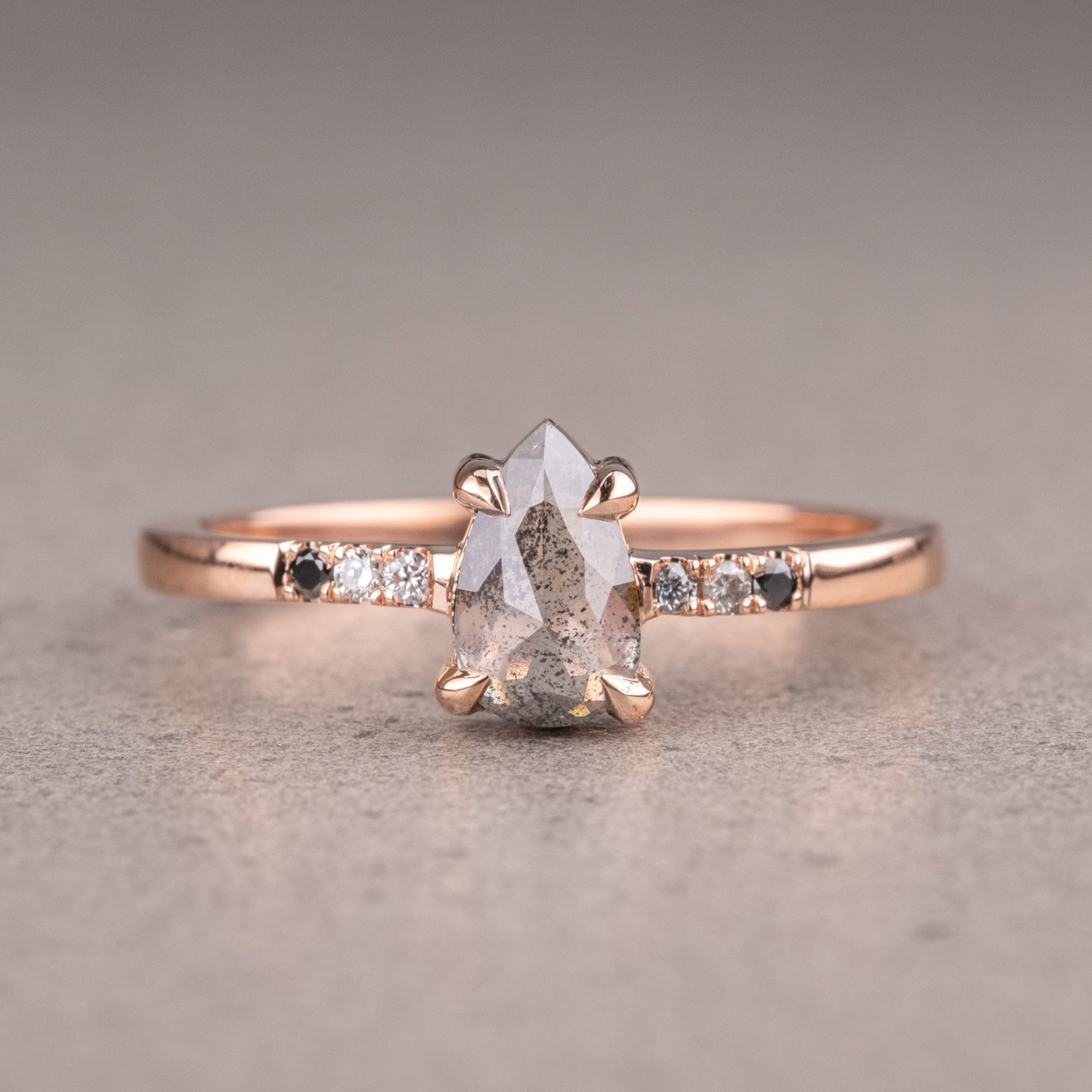 Natural Salt And Pepper 1.75CT Pear Diamond Art Deco Unique Engagement Ring | Handmade Ring | Anniversary Ring