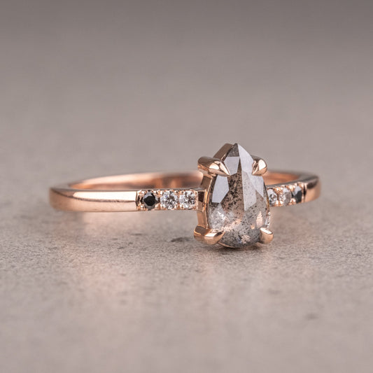 Salt & Pepper Diamond Pear Engagement Ring in Gold, Art Deco (1.75CT) - IBIZ Jewel