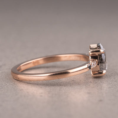 Salt & Pepper Diamond Pear Engagement Ring in Gold, Art Deco (1.75CT)