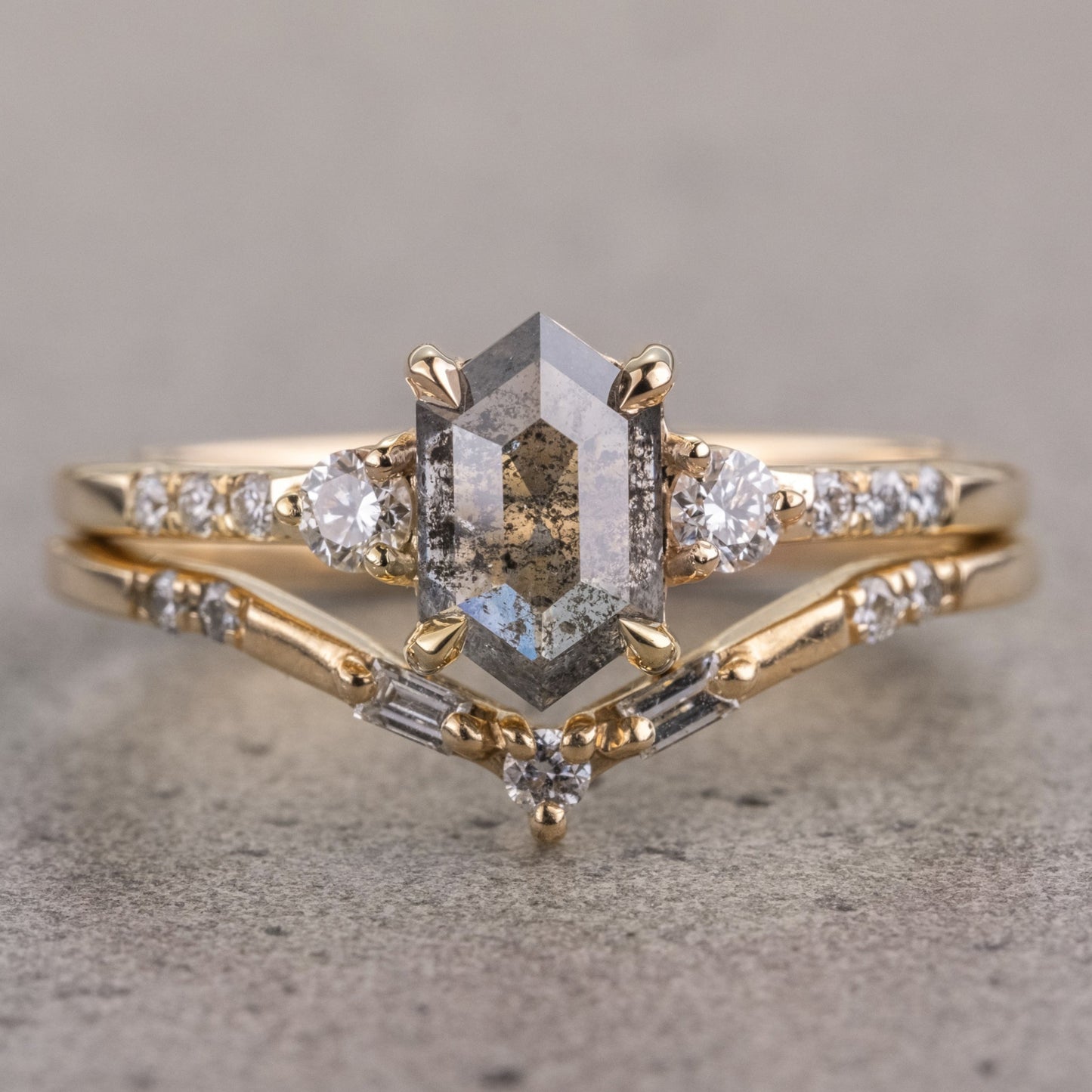 Natural Salt And Pepper 1.75CT Hexagon Diamond Art Deco Unique Engagement Ring | Handmade Ring | Anniversary Ring