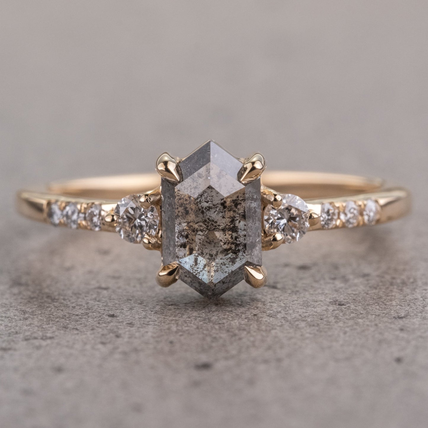 Natural Salt And Pepper 1.75CT Hexagon Diamond Art Deco Unique Engagement Ring | Handmade Ring | Anniversary Ring