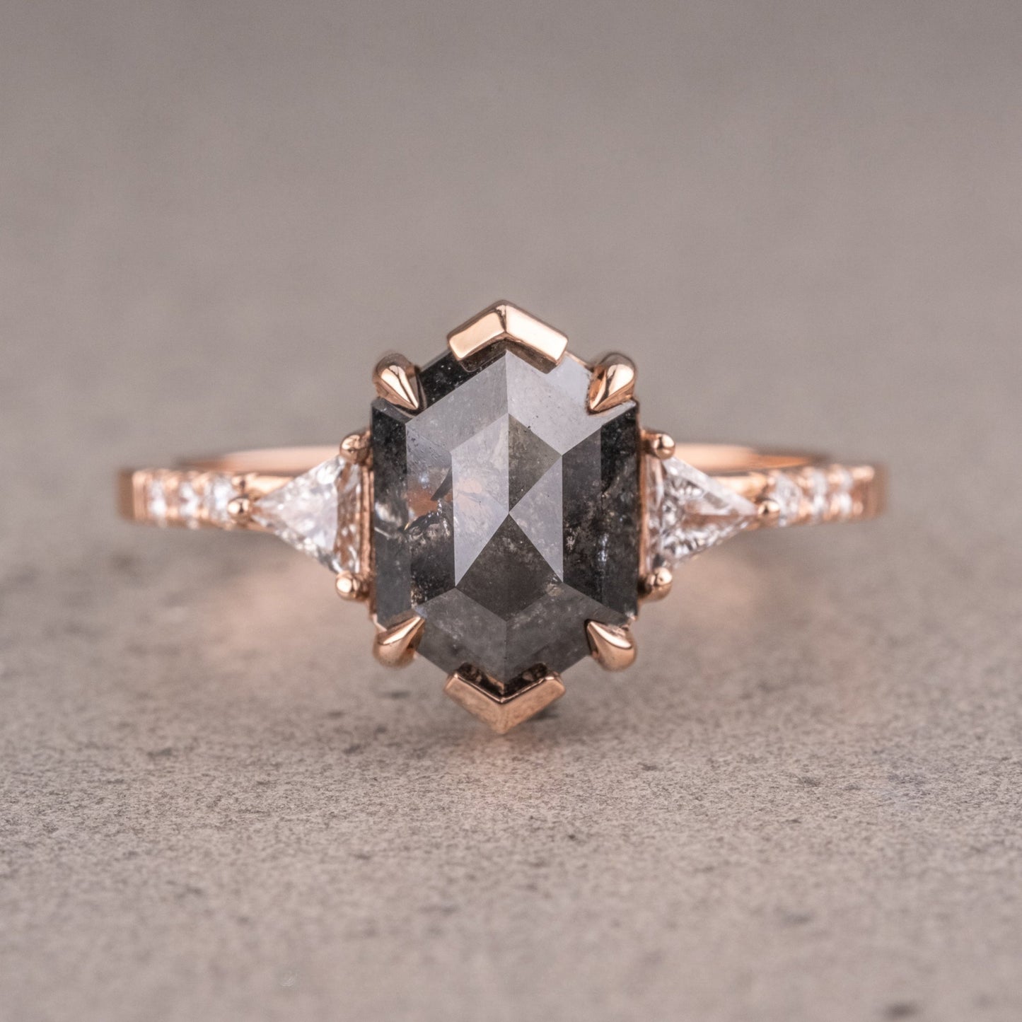 Natural Salt And Pepper 1.80CT Hexagon Diamond Art Deco Unique Engagement Ring | Handmade Ring | Anniversary Ring