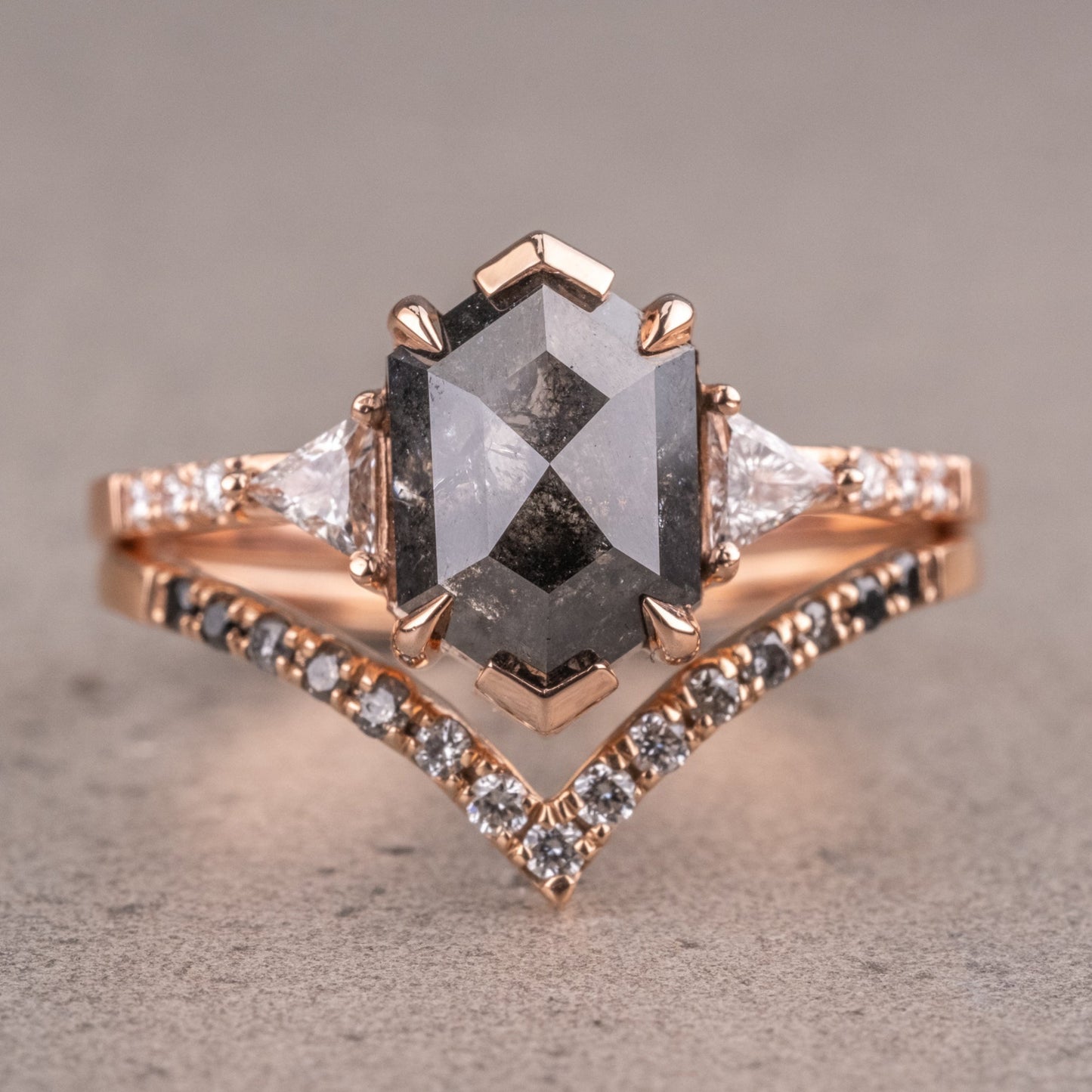 Natural Salt And Pepper 1.80CT Hexagon Diamond Art Deco Unique Engagement Ring | Handmade Ring | Anniversary Ring