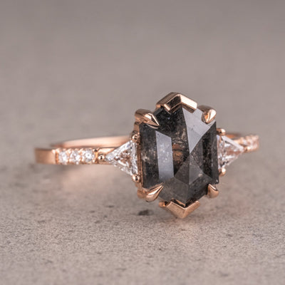 Natural Salt And Pepper 1.80CT Hexagon Diamond Art Deco Unique Engagement Ring | Handmade Ring | Anniversary Ring