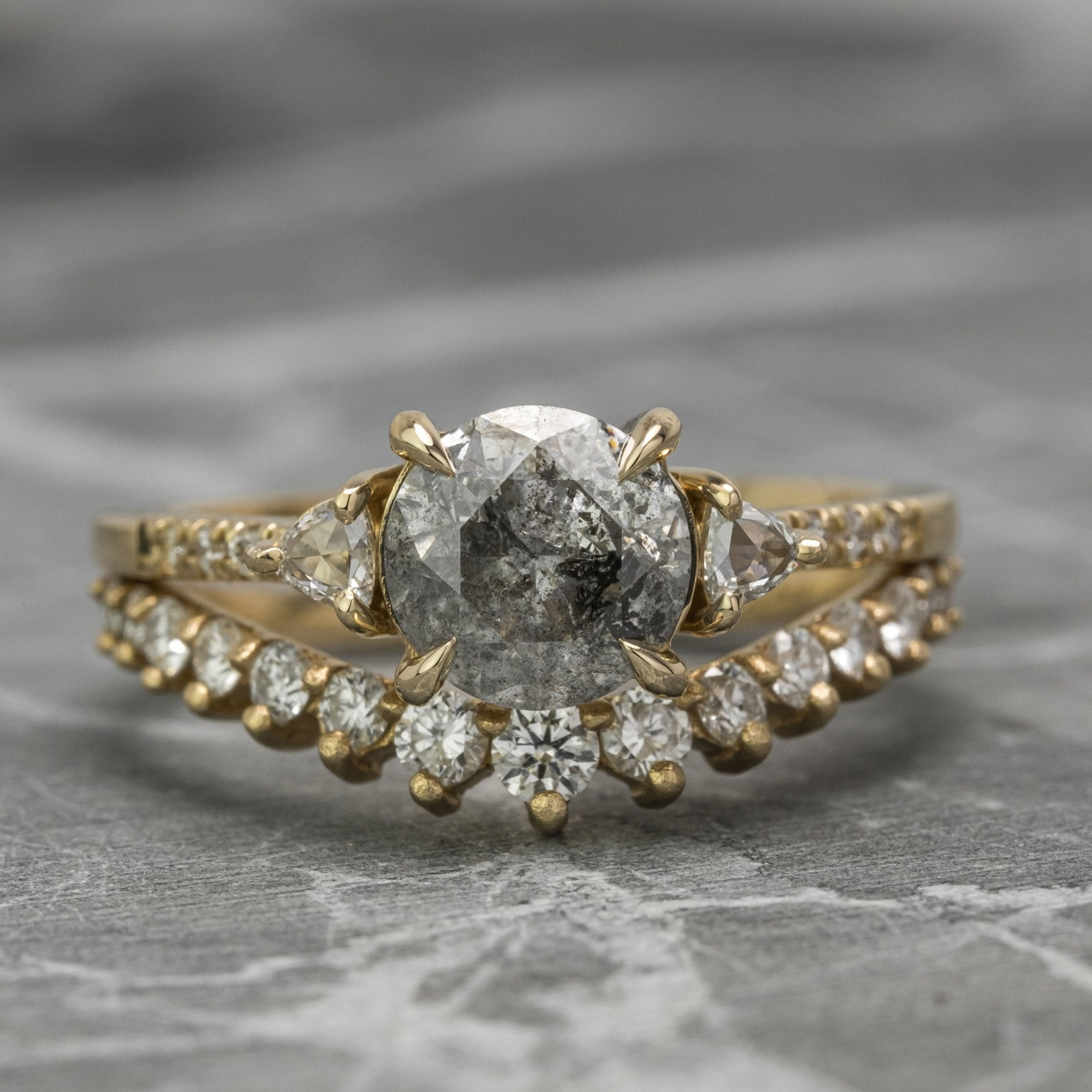 Natural Salt And Pepper 1.60CT Round Diamond Art Deco Unique Engagement Ring | Handmade Ring | Anniversary Ring