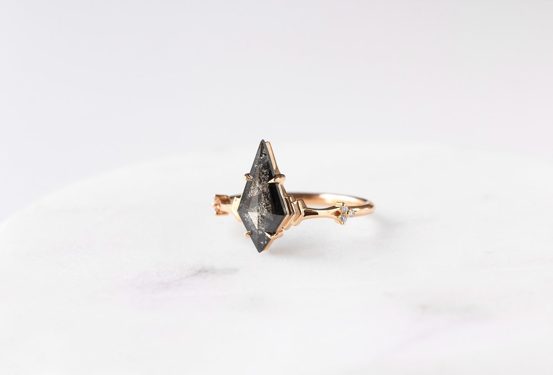 Natural Salt And Pepper 2.40CT Kite Diamond Art Deco Unique Engagement Ring | Handmade Ring | Anniversary Ring