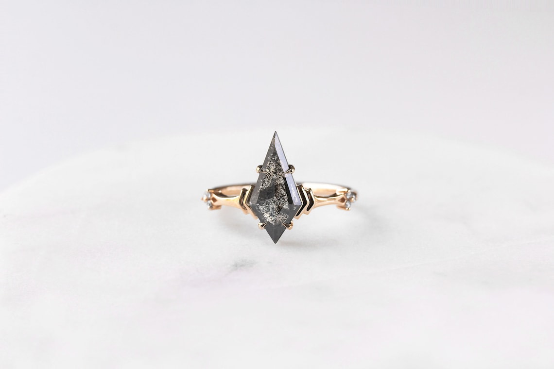 Natural Salt And Pepper 2.40CT Kite Diamond Art Deco Unique Engagement Ring | Handmade Ring | Anniversary Ring