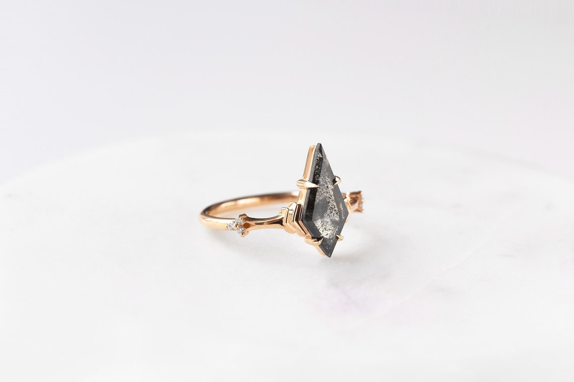 Natural Salt And Pepper 2.40CT Kite Diamond Art Deco Unique Engagement Ring | Handmade Ring | Anniversary Ring