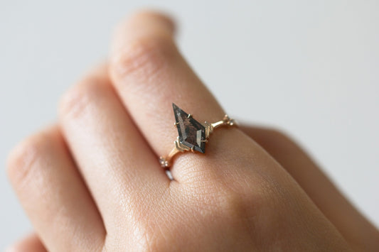 Natural Salt And Pepper 2.40CT Kite Diamond Art Deco Unique Engagement Ring | Handmade Ring | Anniversary Ring - IBIZ Jewel
