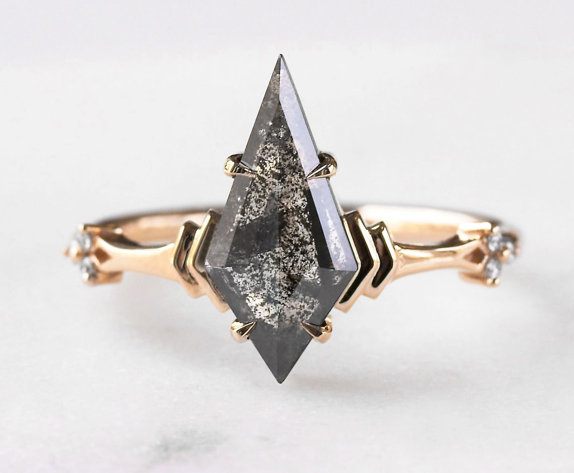 Natural Salt And Pepper 2.40CT Kite Diamond Art Deco Unique Engagement Ring | Handmade Ring | Anniversary Ring