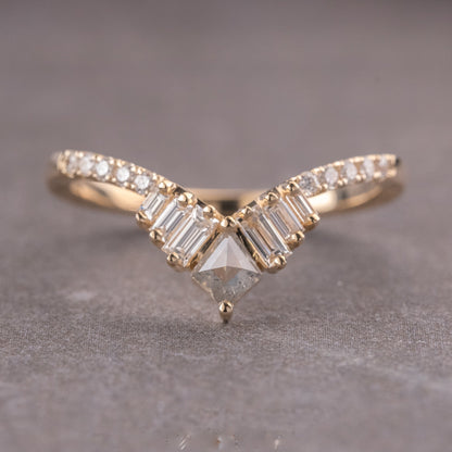 Natural Salt And Pepper 1.45CT Hexagon Diamond Boho &amp; Hippie Engagement Ring