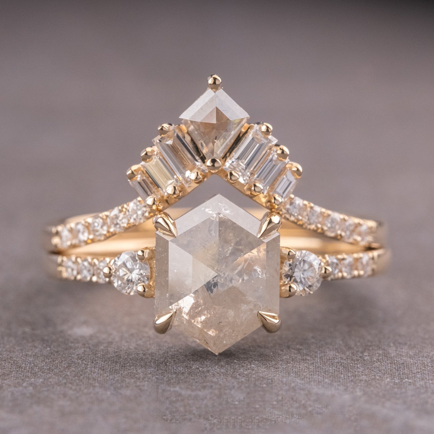 Natural Salt And Pepper 1.45CT Hexagon Diamond Boho &amp; Hippie Engagement Ring