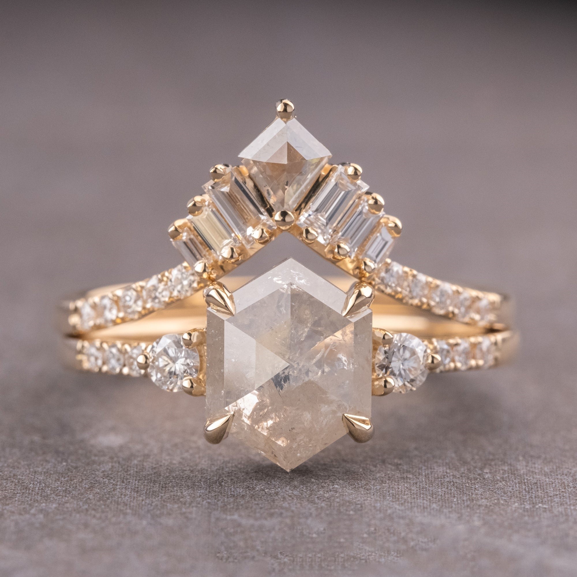 Natural Salt And Pepper 1.45CT Hexagon Diamond Boho &amp; Hippie Engagement Ring