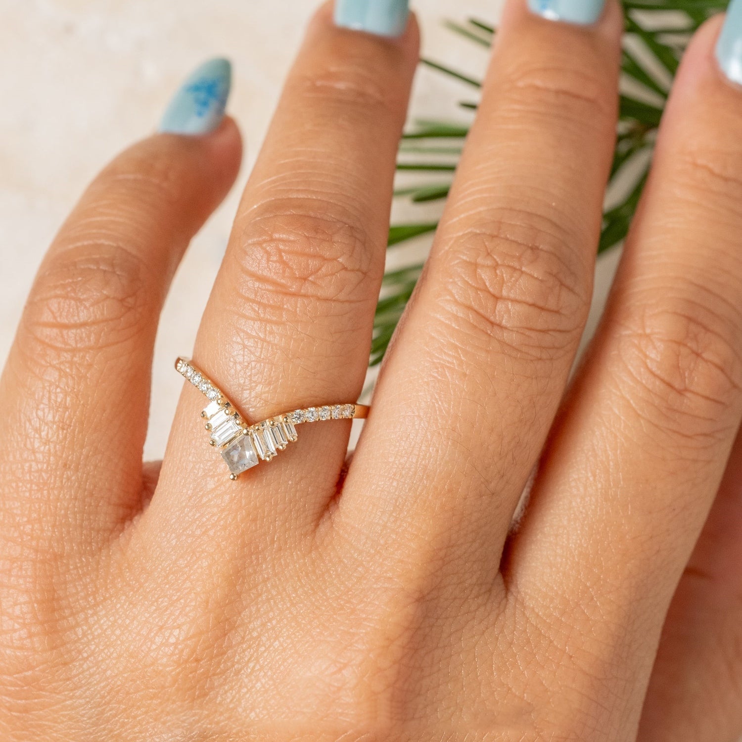 Natural Salt And Pepper 1.45CT Hexagon Diamond Boho &amp; Hippie Engagement Ring