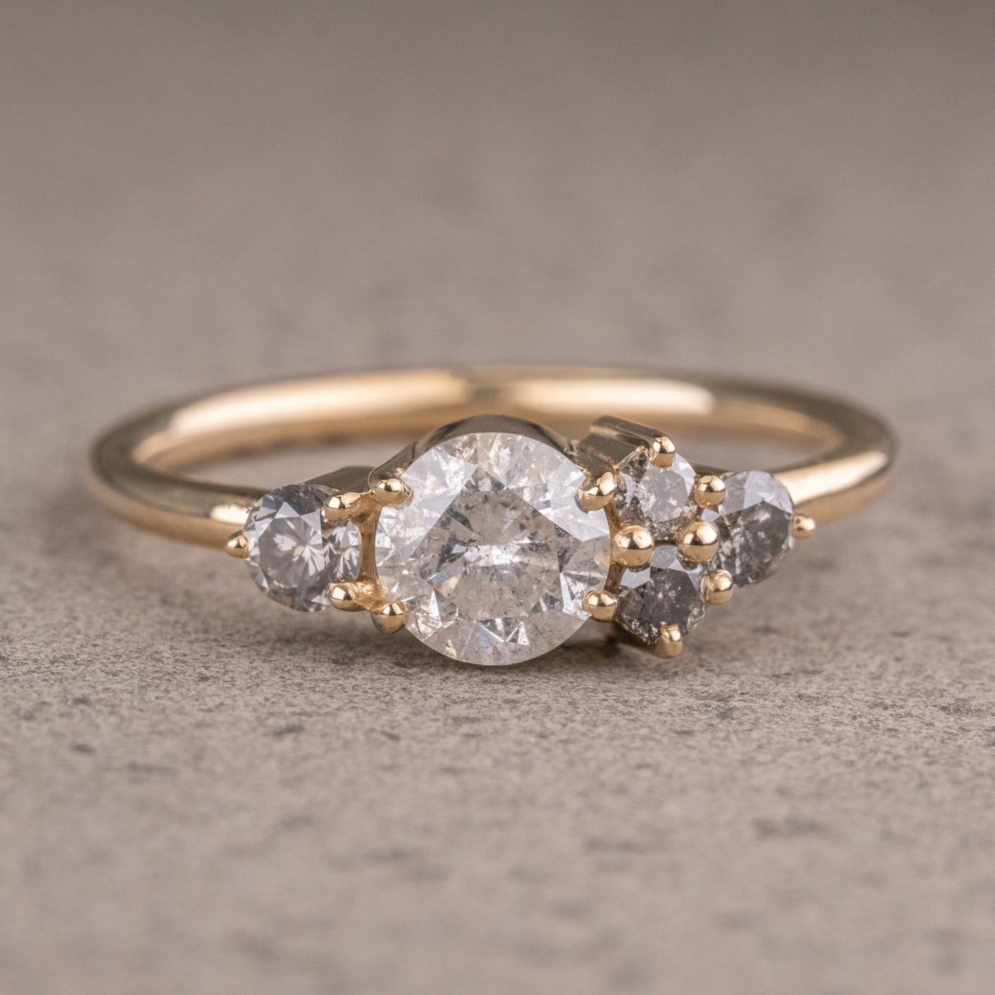 Natural Salt And Pepper 1.55CT Round Diamond Art Deco Unique Engagement Ring | Handmade Ring | Anniversary Ring