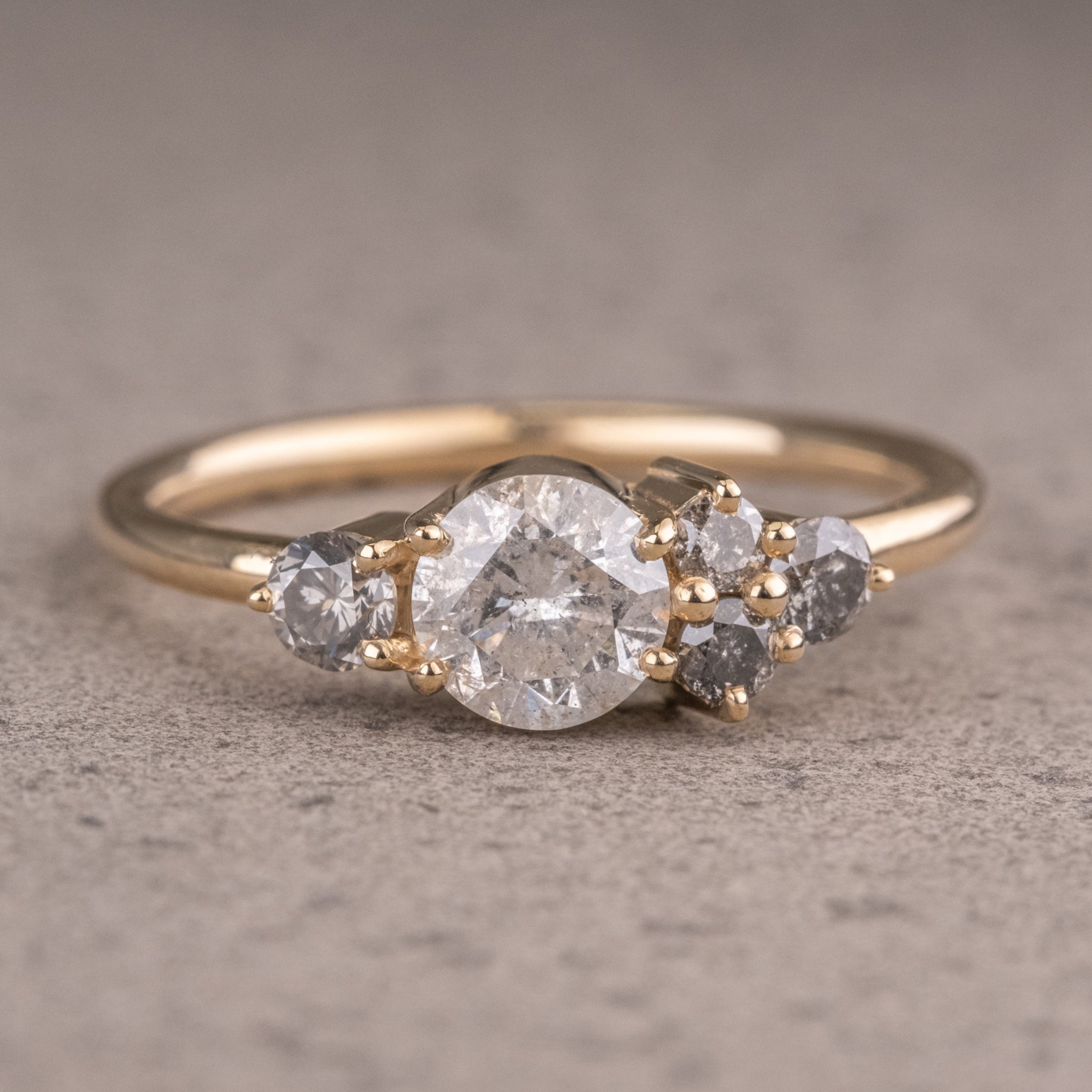 Natural Salt And Pepper 1.55CT Round Diamond Art Deco Unique Engagement Ring | Handmade Ring | Anniversary Ring