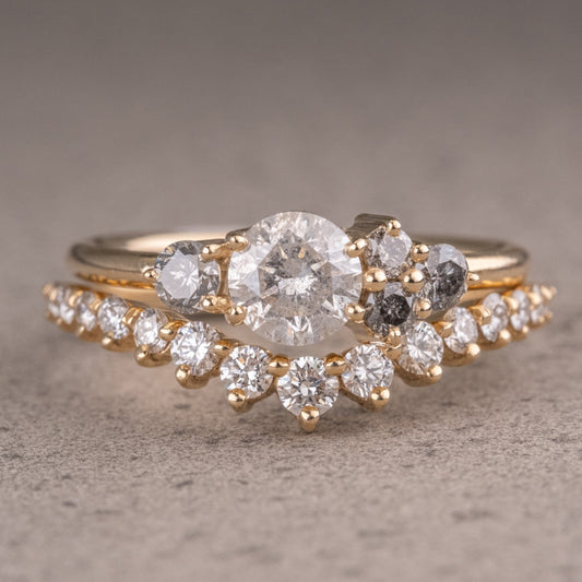 Natural Salt And Pepper 1.55CT Round Diamond Art Deco Unique Engagement Ring | Handmade Ring | Anniversary Ring - IBIZ Jewel
