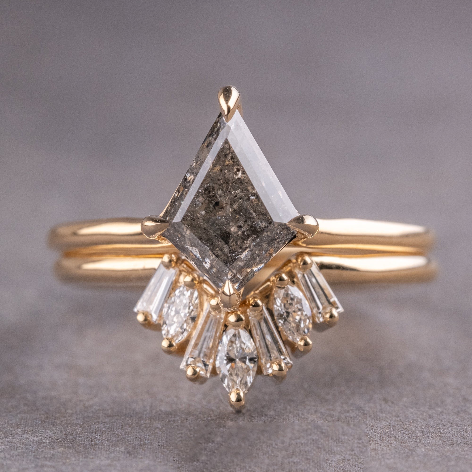 Natural Salt And Pepper 1.27CT Kite Diamond Victorian Engagement Ring