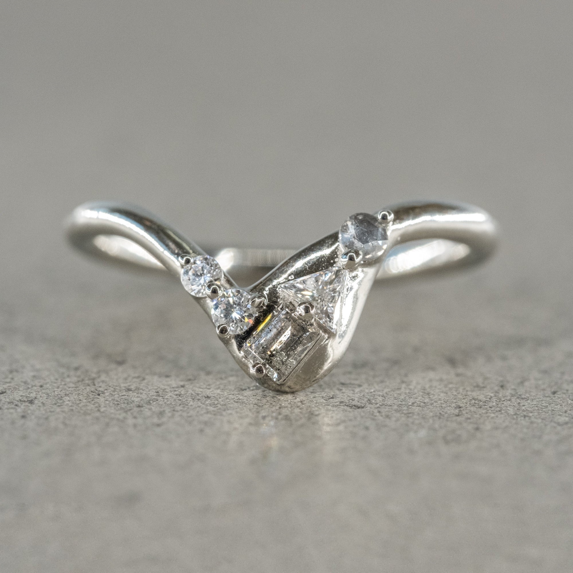 Natural Salt And Pepper 1.05CT Hexagon Diamond Boho &amp; Hippie Wedding Ring