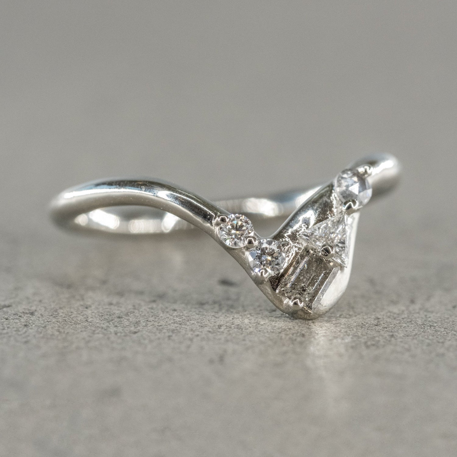 Natural Salt And Pepper 1.05CT Hexagon Diamond Boho &amp; Hippie Wedding Ring