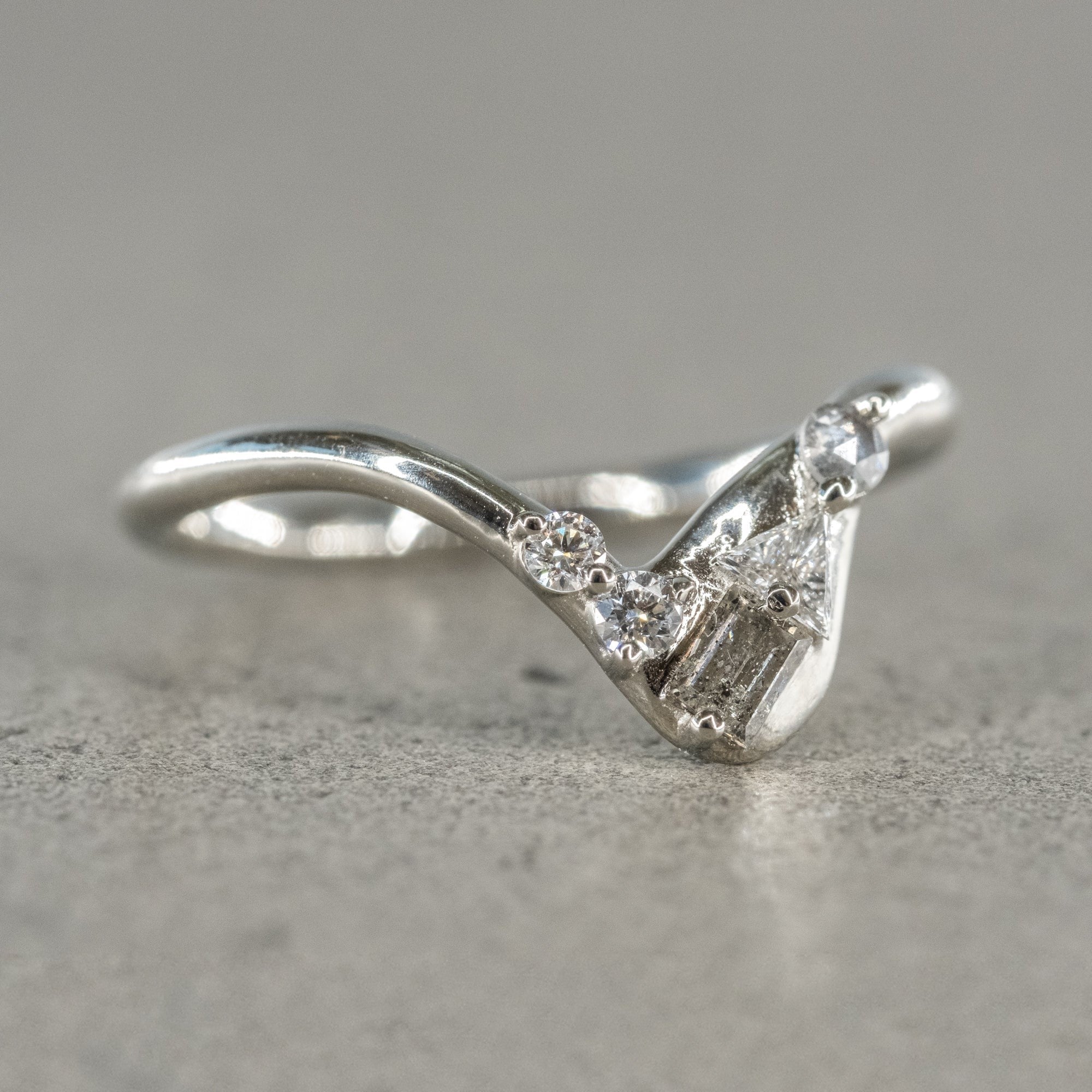 Natural Salt And Pepper 1.05CT Hexagon Diamond Boho &amp; Hippie Wedding Ring