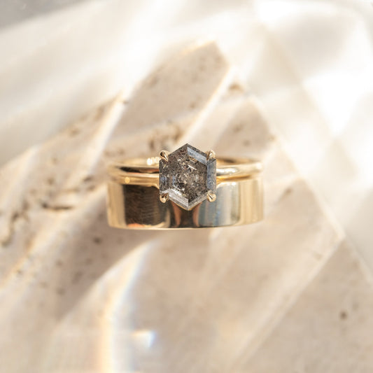 Natural Salt And Pepper 0.50CT Hexagon Diamond Edwardian Anniversary Ring