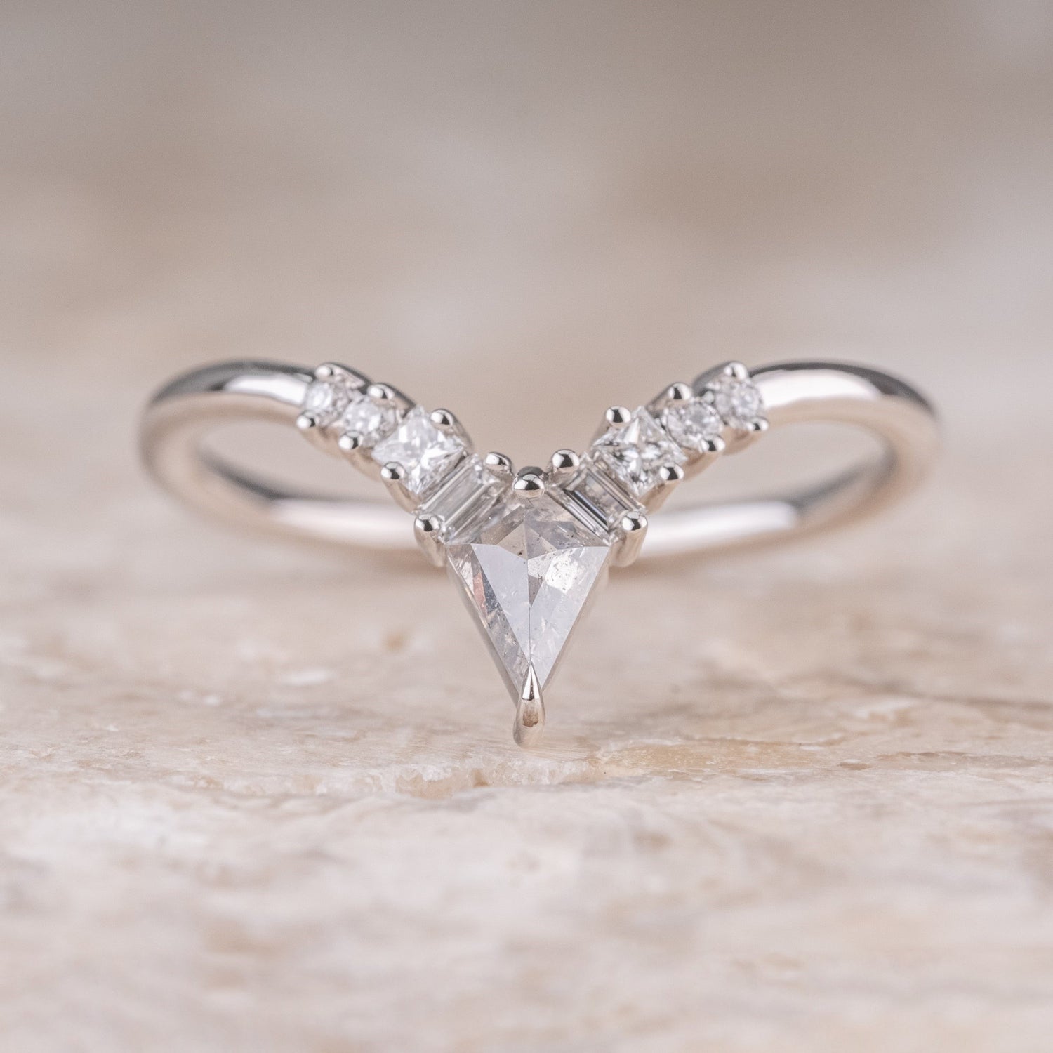 Natural Salt And Pepper 1.40CT Kite Diamond Gothic Wedding Ring