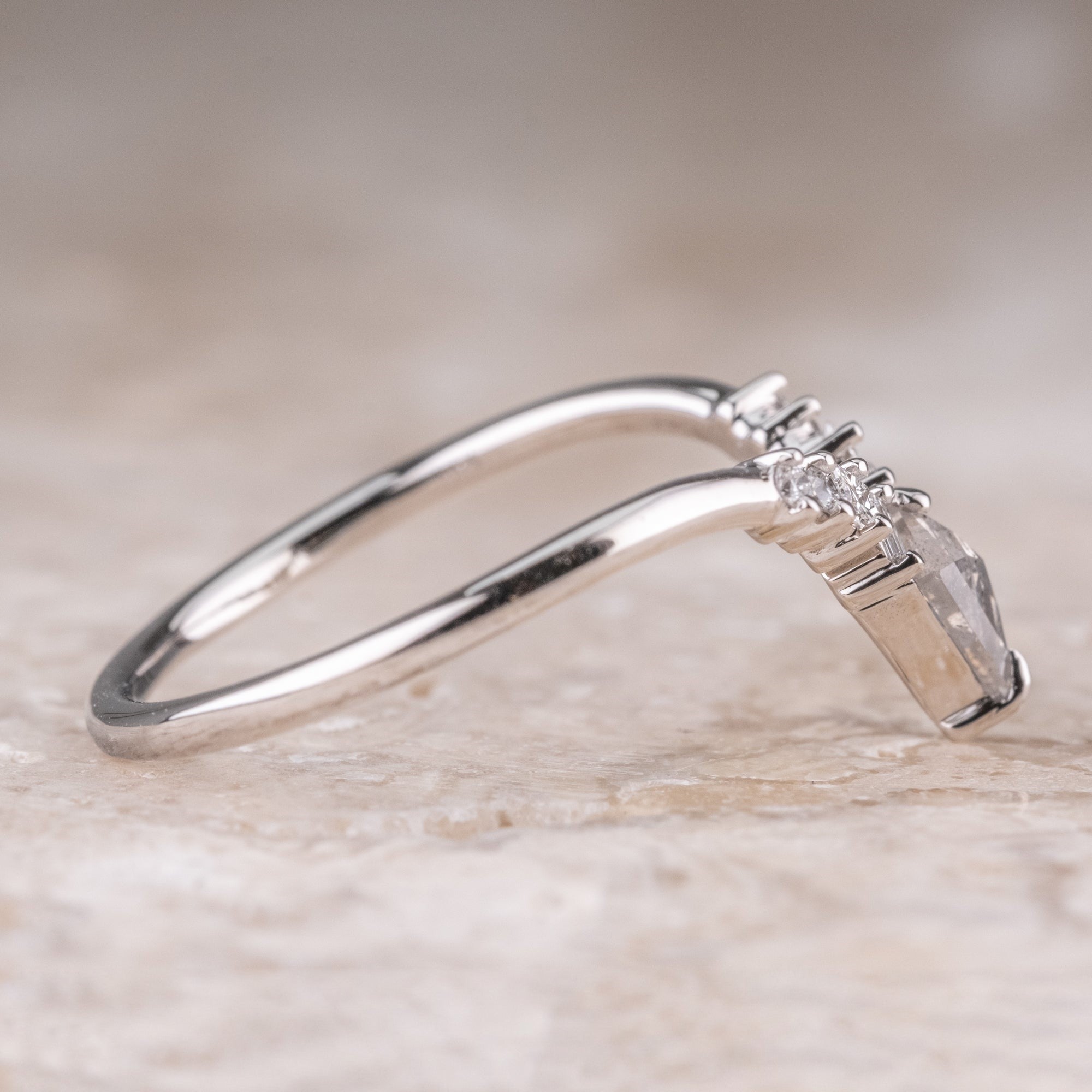 Natural Salt And Pepper 1.40CT Kite Diamond Gothic Wedding Ring