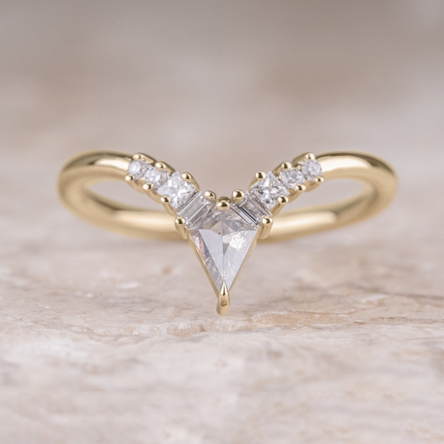 Natural Salt And Pepper 1.40CT Kite Diamond Gothic Wedding Ring