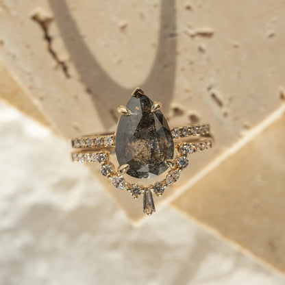 Natural Salt And Pepper 1.50CT Pear Diamond Boho &amp; Hippie Handmade Ring