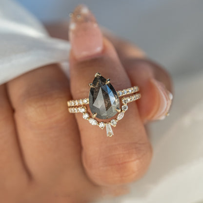 Natural Salt And Pepper 1.50CT Pear Diamond Boho &amp; Hippie Handmade Ring