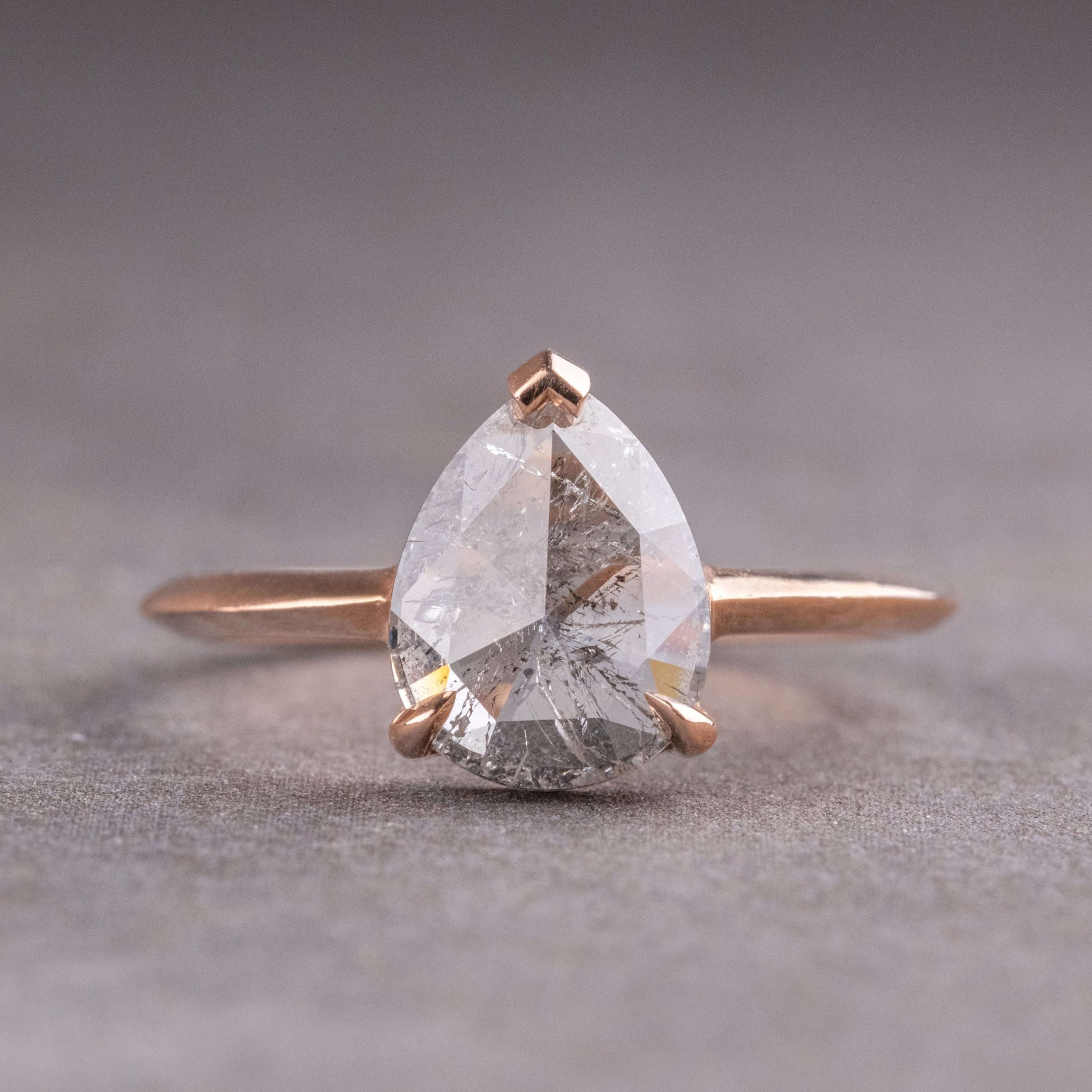 Natural Salt And Pepper 1.25CT Pear Diamond Art Deco Unique Engagement Ring | Handmade Ring | Anniversary Ring