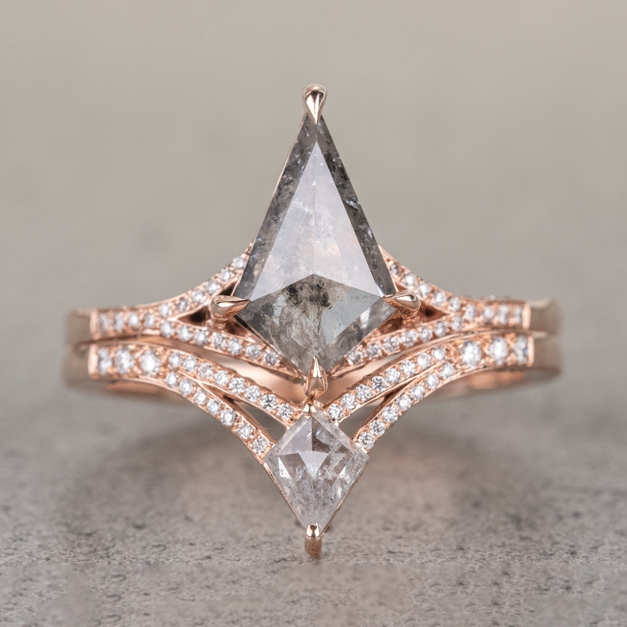 Natural Salt And Pepper 1.60CT Kite Diamond Mid-Century Engagement Ring