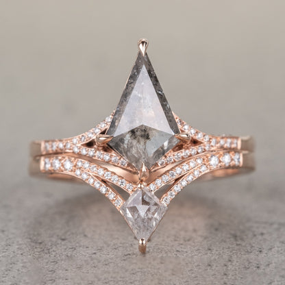 Natural Salt And Pepper 1.60CT Kite Diamond Mid-Century Engagement Ring