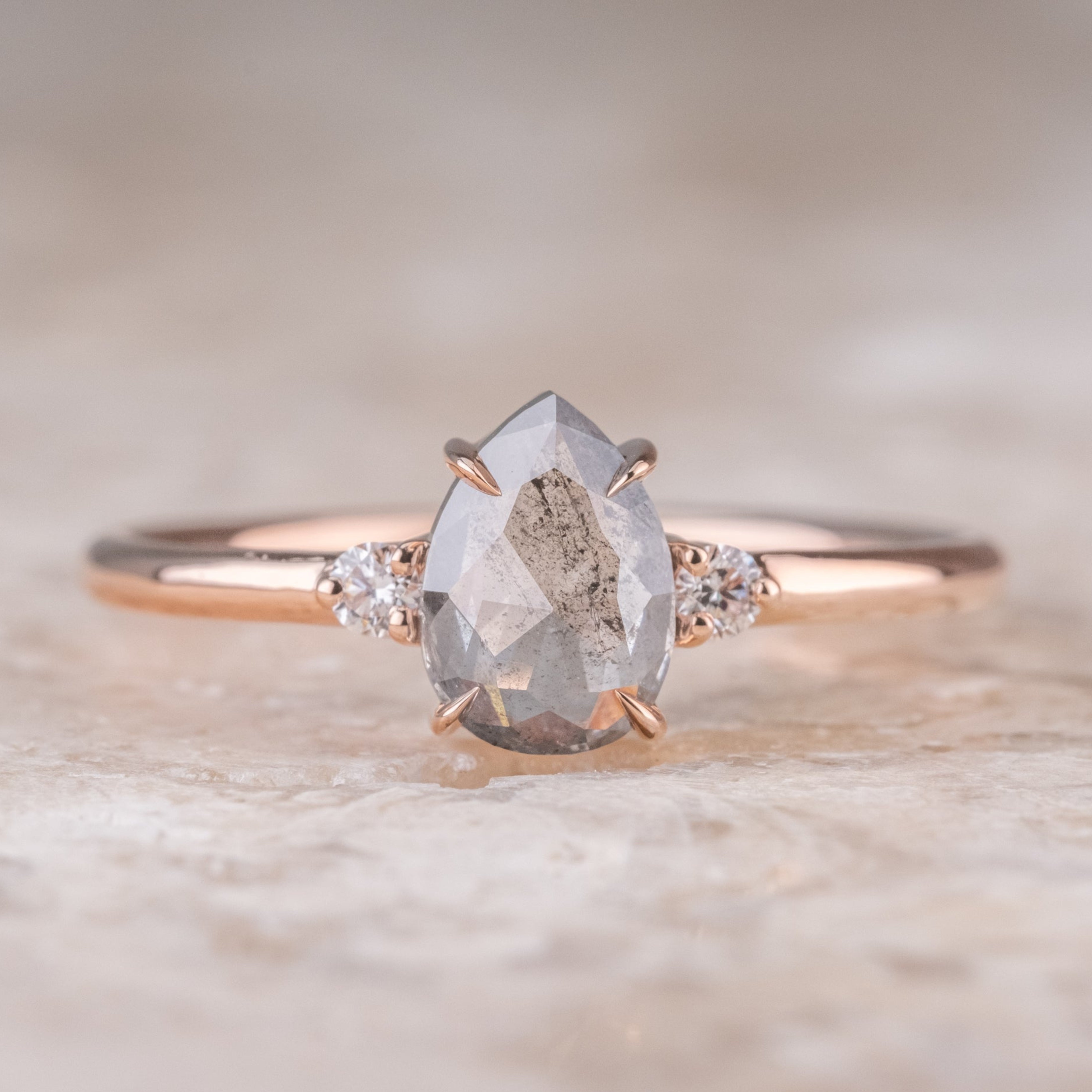 Natural Salt And Pepper 1.45CT Pear Diamond Art Deco Unique Engagement Ring | Handmade Ring | Anniversary Ring