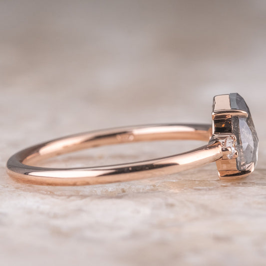 Natural Salt And Pepper 1.45CT Pear Diamond Art Deco Unique Engagement Ring | Handmade Ring | Anniversary Ring - IBIZ Jewel