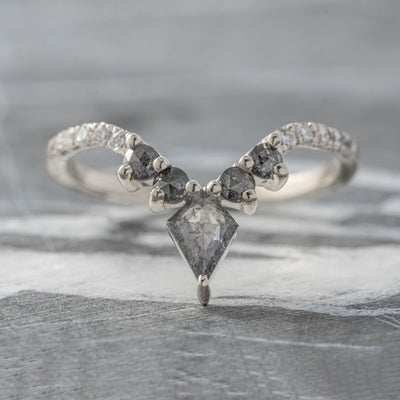 Natural Salt And Pepper 1.40CT Kite Diamond Edwardian Anniversary Ring