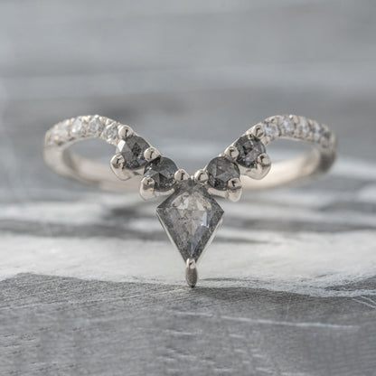 Natural Salt And Pepper 1.40CT Kite Diamond Edwardian Anniversary Ring