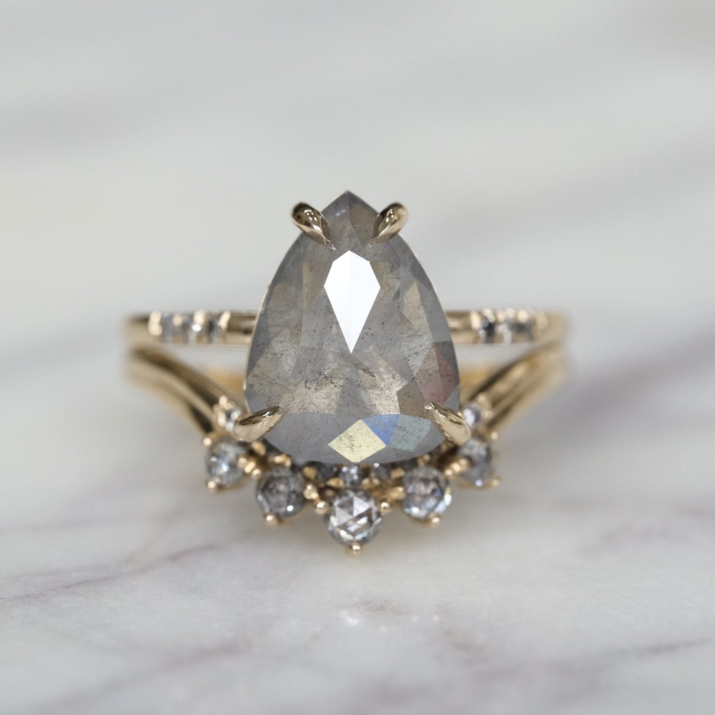 Natural Salt And Pepper 1.79CT Pear Diamond Brutalist Engagement Ring