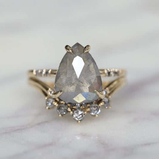 Natural Salt And Pepper 1.79CT Pear Diamond Brutalist Engagement Ring