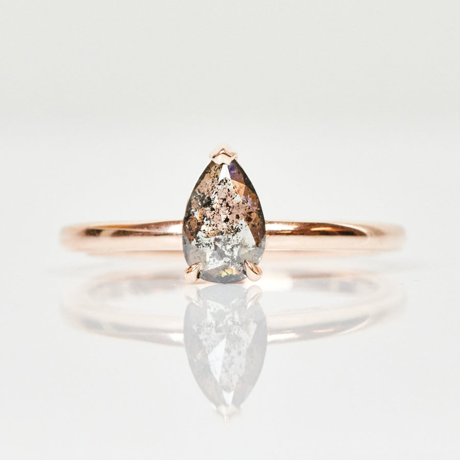 Natural Salt And Pepper 1.75CT Pear Diamond Art Deco Unique Engagement Ring | Anniversary Ring