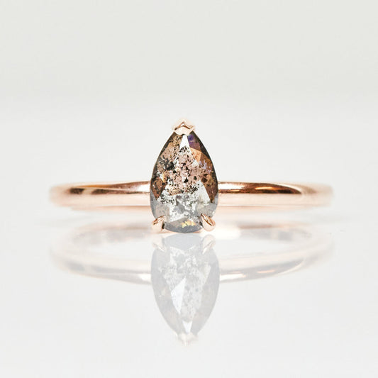 Natural Salt And Pepper 1.75CT Pear Diamond Art Deco Unique Engagement Ring | Anniversary Ring