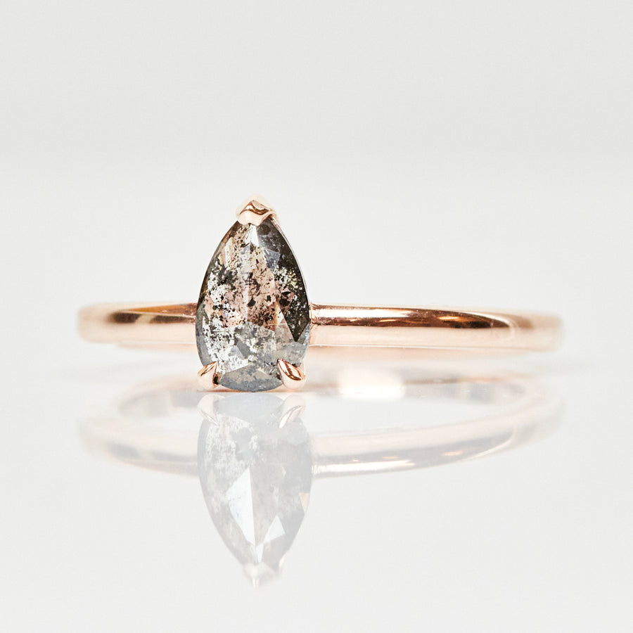 Natural Salt And Pepper 1.75CT Pear Diamond Art Deco Unique Engagement Ring | Anniversary Ring