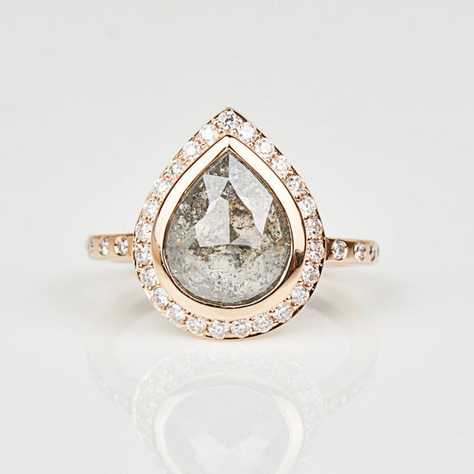 Natural Salt And Pepper 2.35CT Pear Diamond Art Deco Unique Engagement Ring | Anniversary Ring