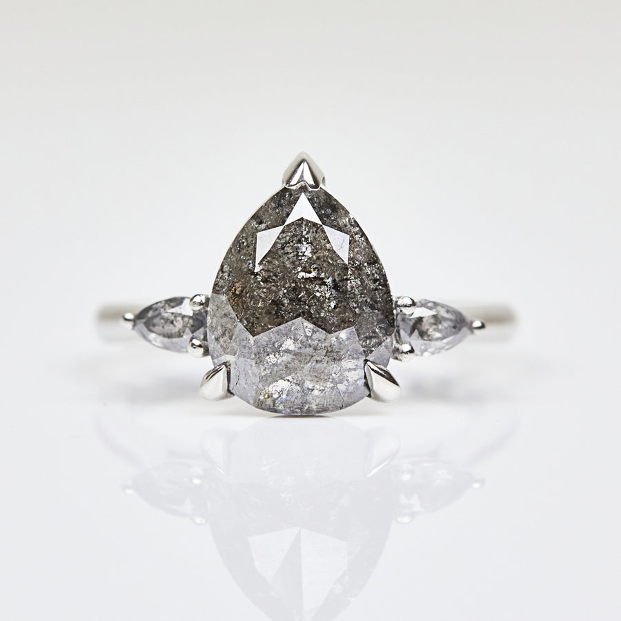 Natural Salt And Pepper 2.18 CT Pear Diamond Art Deco Unique Handmade Ring